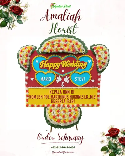 Karangan Papan Bunga Pernikahan di Empang